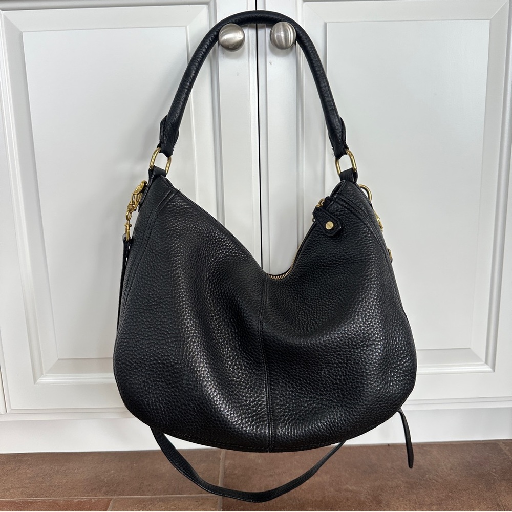 Vintage J. Crew Black Hobo Shoulder Bag Pebbled Black Leather Large
